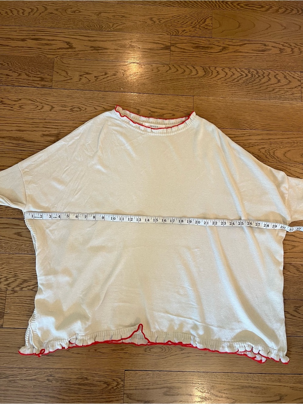 Mersea Catalina Ruffle Sweater Cream With Red Trim OS - Picture 7 of 8